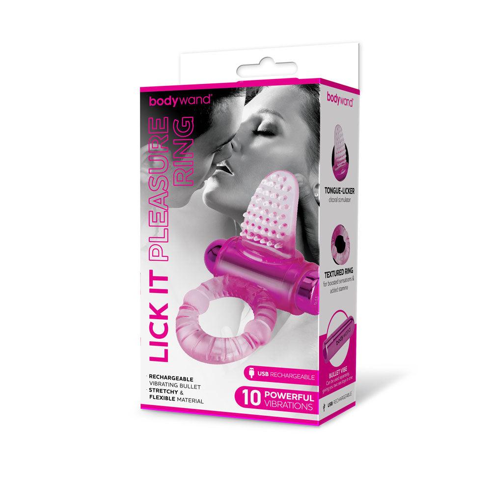 Bodywand Rechargeable Lick It Pleasure Ring - Pink USB Rechargeable Vibrating Cock Ring - BW1502