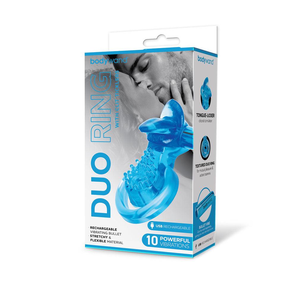 Bodywand Rechargeable Duo Ring with Clit Tickler - Blue USB Rechargeable Vibrating Cock Ring - BW1509