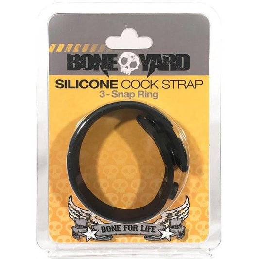 Boneyard Silicone Cock Strap Black - Black 3-Snap Adjustable Cock Ring - BY0300