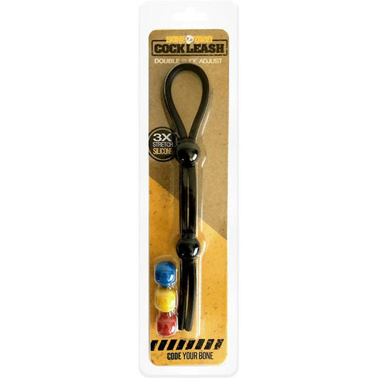 Boneyard Cock Leash Double - Black Adjustable Cock Lasso Ring - BY0466