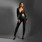 EDGE Wetlook & Mesh Catsuit - M/L - Black - M/L Size - EG2413-ML-B