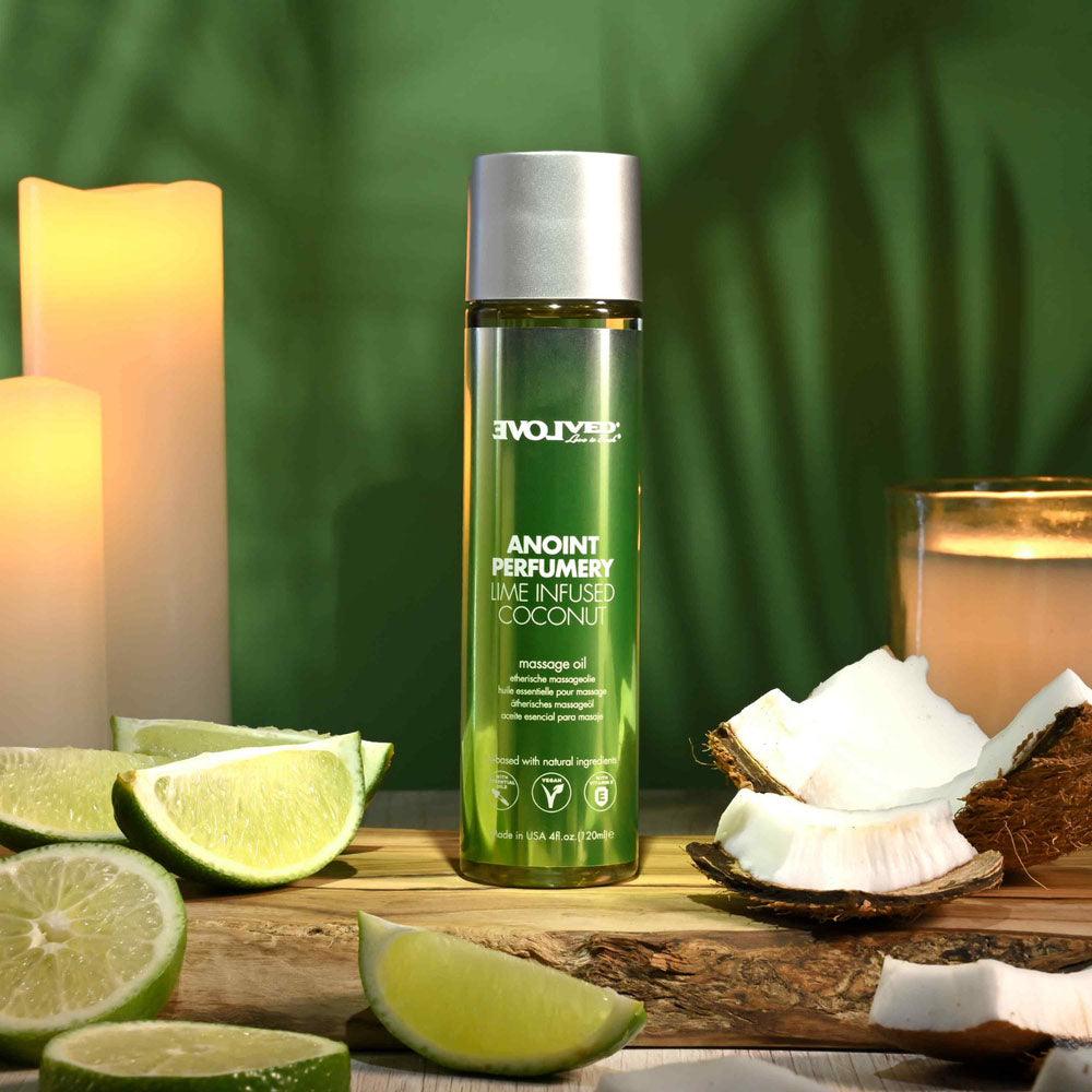 Evolved ANOINT PERFUMERY - Lime Infused Coconut - Lime Infused Coconut Massage Oil - 120 ml Bottle - EN-LQ-4448-2