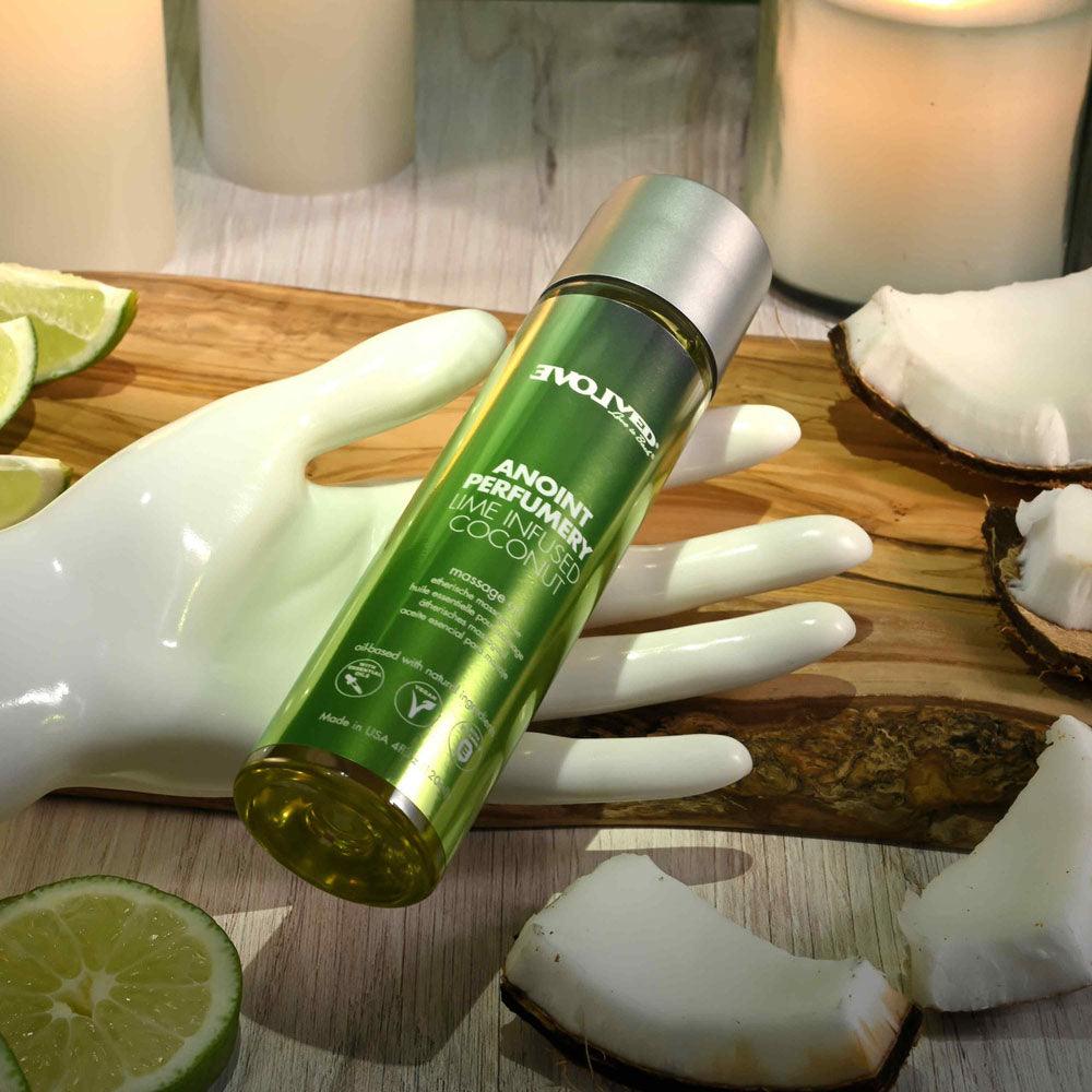 Evolved ANOINT PERFUMERY - Lime Infused Coconut - Lime Infused Coconut Massage Oil - 120 ml Bottle - EN-LQ-4448-2