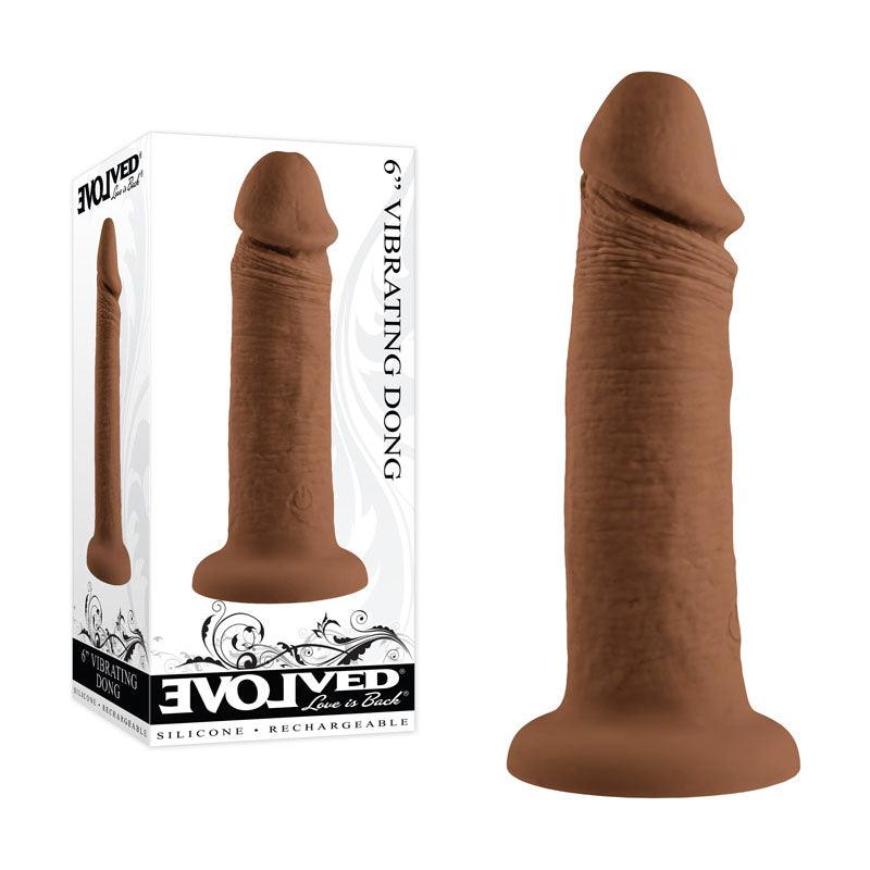 Evolved 6'' VIBRATING DONG DARK - Brown 15.2 cm USB Rechargeable Vibrating Dong - EN-RD-2765-2