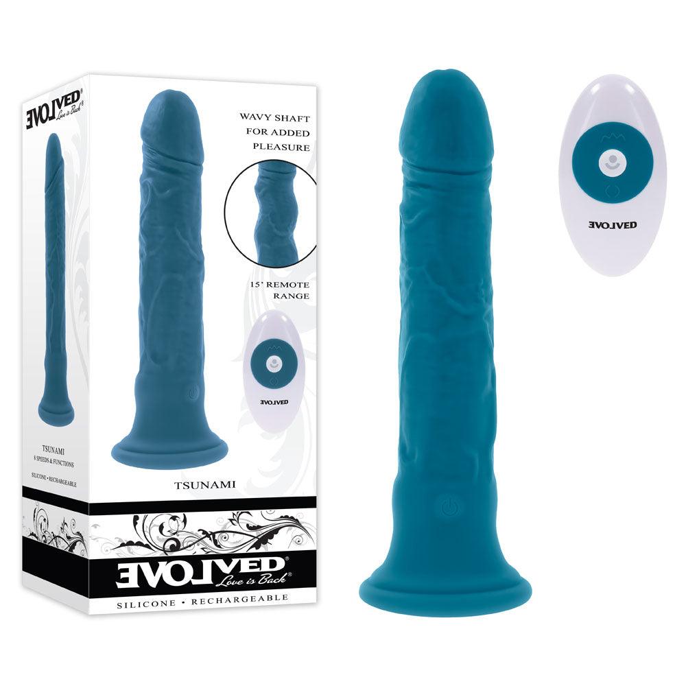 Evolved TSUNAMI - Blue 18.4 cm USB Rechargeable Vibrating Dong with Remote Control - EN-RD-4820-2