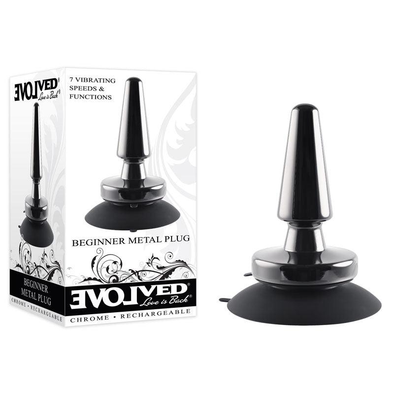 Evolved BEGINNER METAL PLUG - Black Chrome 11.2 cm USB Rechargeable Vibrating Butt Plug - EN-RS-1096-2