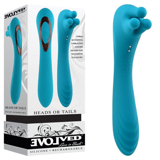 Evolved HEADS OR TAILS - Blue 19.3 cm USB Rechargeable Dual Ended Massager - EN-RS-1683-2