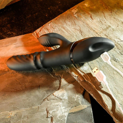 Evolved RING IT HOME - Black 23.8 cm USB Rechargeable Rabbit Vibrator - EN-RS-4066-2