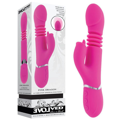 Evolved PINK DRAGON - Pink 24.2 cm USB Rechargeable Thrusting Rabbit Vibrator - EN-RS-4806-2