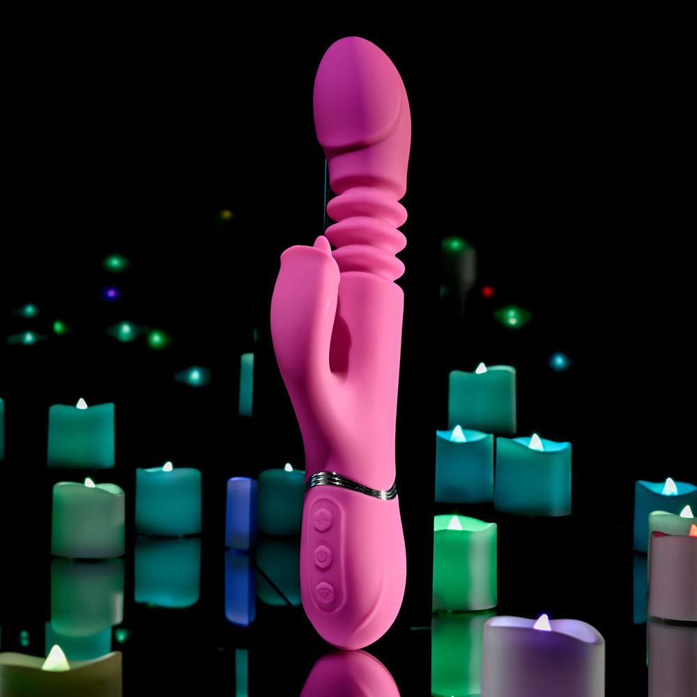 Evolved PINK DRAGON - Pink 24.2 cm USB Rechargeable Thrusting Rabbit Vibrator - EN-RS-4806-2