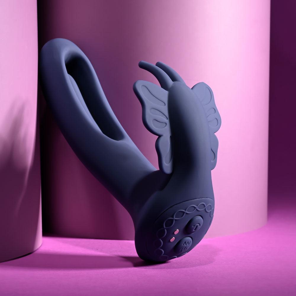 Evolved LORD OF THE WINGS - Purple 15.2 cm USB Rechargeable Flapping Vibrator with Butterfly Stimulator - EN-RS-4967-2