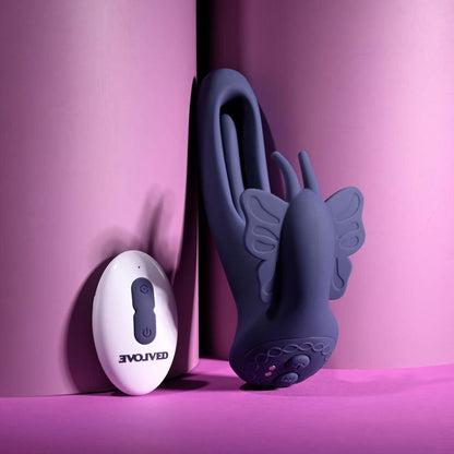 Evolved LORD OF THE WINGS - Purple 15.2 cm USB Rechargeable Flapping Vibrator with Butterfly Stimulator - EN-RS-4967-2