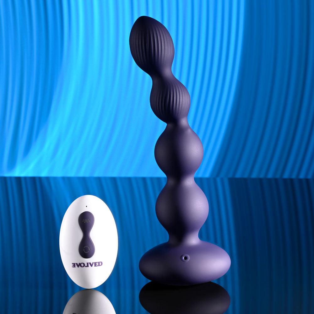 Evolved PLEASURE ORBIT - Navy Blue 17.8 cm USB Rechargeable Twirling & Vibrating Anal Beads with Remote - EN-RS-5438-2