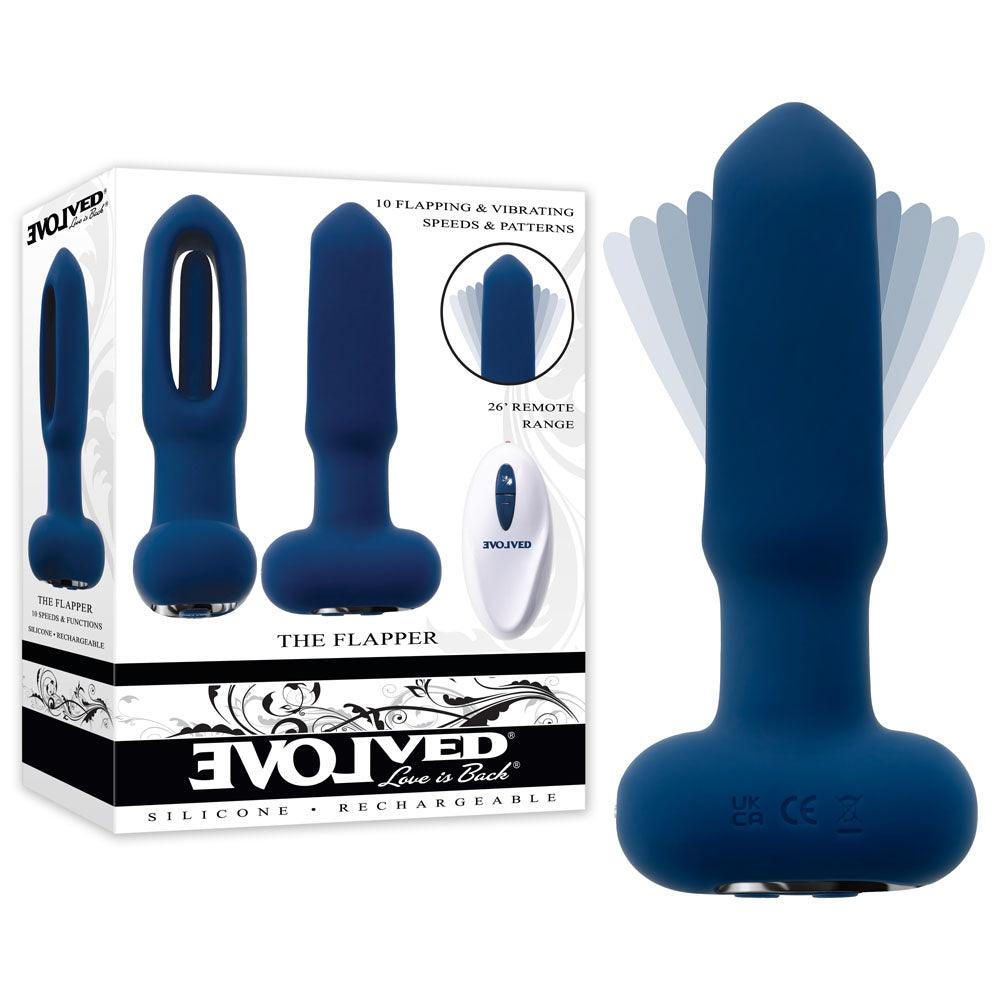 Evolved THE FLAPPER - Blue 14 cm USB Rechargeable Vibrating and Flapping Butt Plug with Remote - EN-RS-5445-2