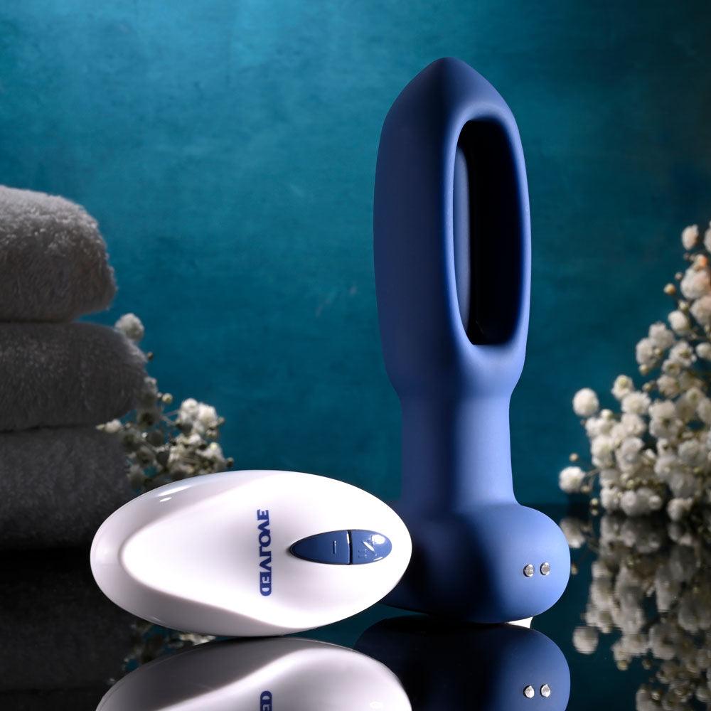 Evolved THE FLAPPER - Blue 14 cm USB Rechargeable Vibrating and Flapping Butt Plug with Remote - EN-RS-5445-2