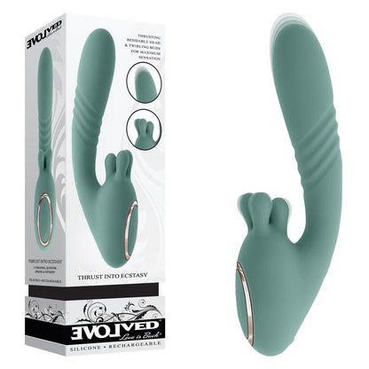 Evolved THRUST INTO ECSTASY - Green 21 cm USB Rechargeable Thrusting & Rotating Vibrator - EN-RS-5841-2