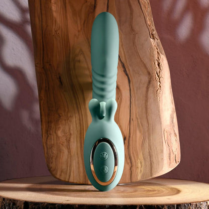 Evolved THRUST INTO ECSTASY - Green 21 cm USB Rechargeable Thrusting & Rotating Vibrator - EN-RS-5841-2