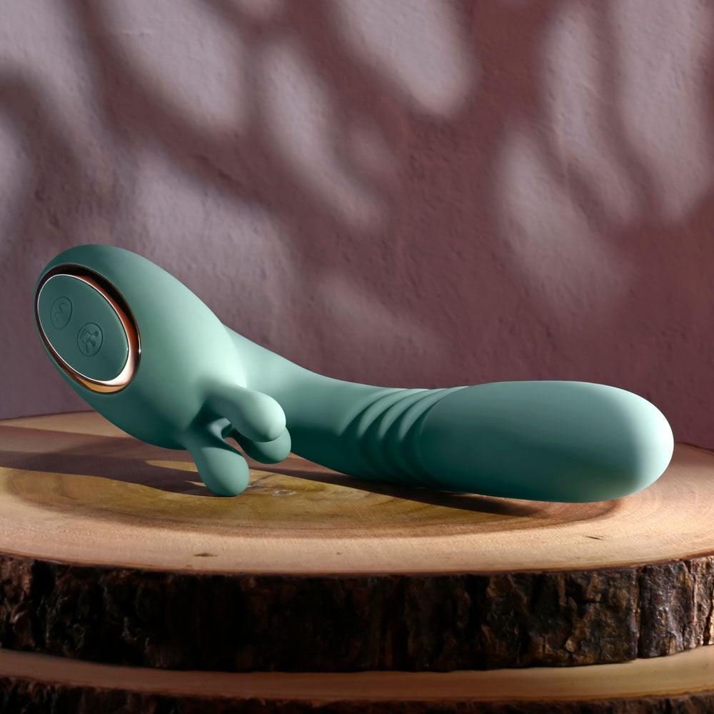 Evolved THRUST INTO ECSTASY - Green 21 cm USB Rechargeable Thrusting & Rotating Vibrator - EN-RS-5841-2