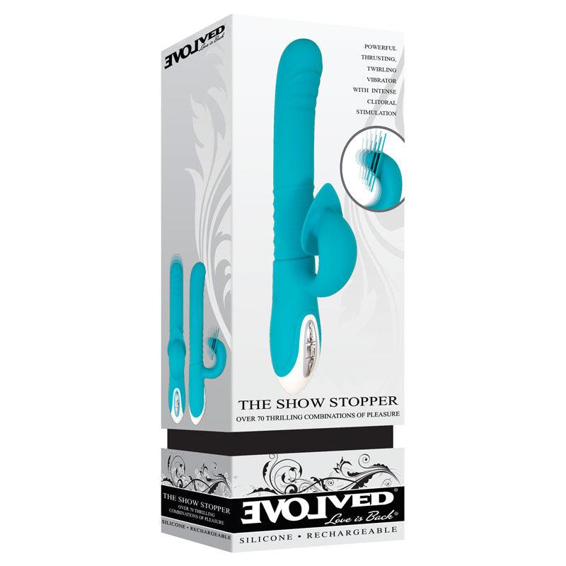 Evolved The Show Stopper - Teal 23.5 cm USB Rechargeable Thrusting Rabbit Vibrator - EN-RS-6450-2