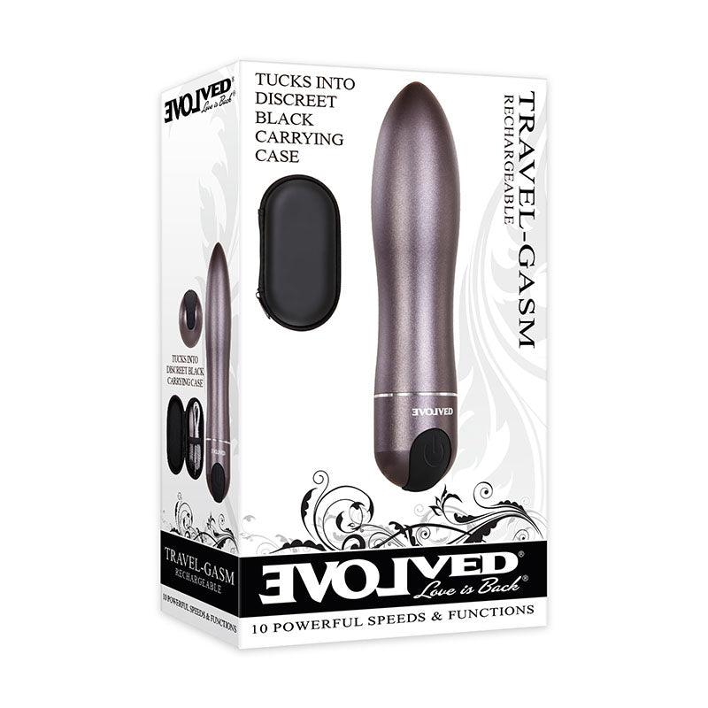 Evolved Travel-Gasm - Gray 9 cm USB Rechargeable Bullet with Travel Case - EN-RS-7693-2