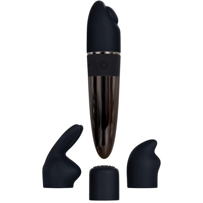 Evolved Tiny Treasures - Black Chrome USB Rechargeable Mini Massager with Attachable Heads - EN-RS-7860-2