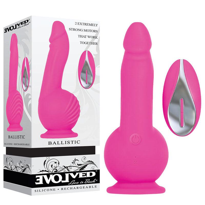 Evolved Ballistic - Pink 19 cm USB Rechargeable Vibrating Dong with Balls Motor & Remote - EN-RS-8010-2