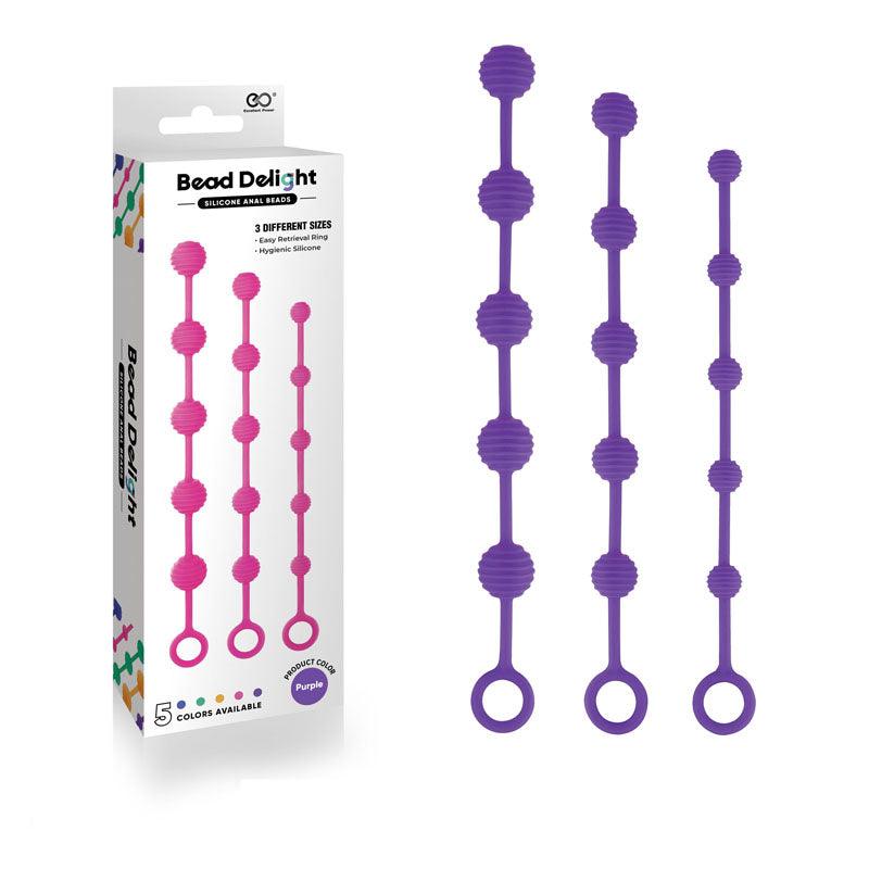 Bead Delight Silicone Anal Beads - Purple - Purple Anal Beads - Set of 3 Sizes - FKP006A000-022