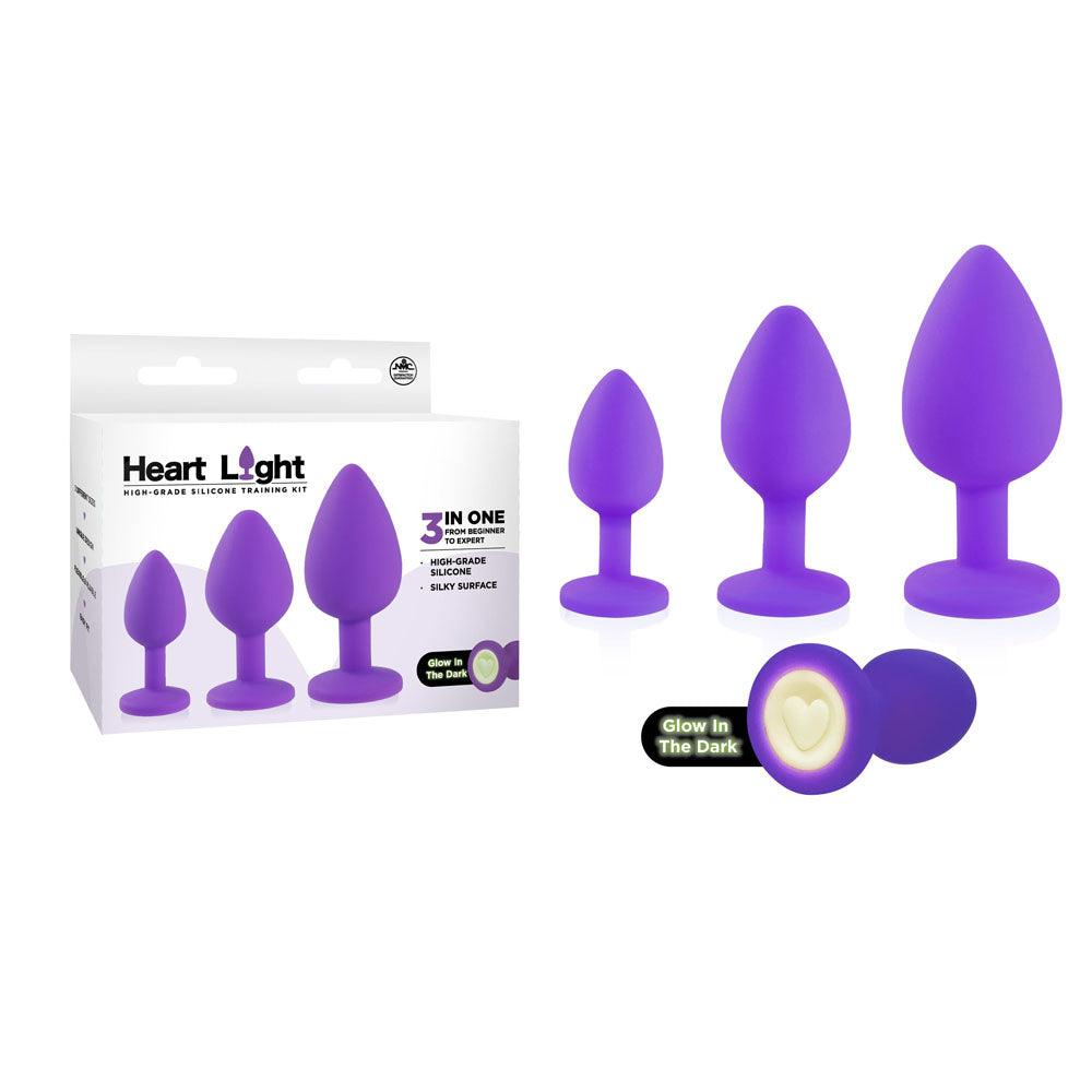 Heart Light - Purple - Purple Butt Plugs with Glow in Dark Bases - Set of 3 Sizes - FKQ007A000-022