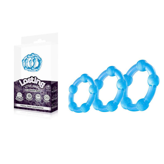 Lasting Love Ring 3 Piece Set - Blue - Blue Beaded Cock Rings - Set of 3 Sizes - FKR001A000-044