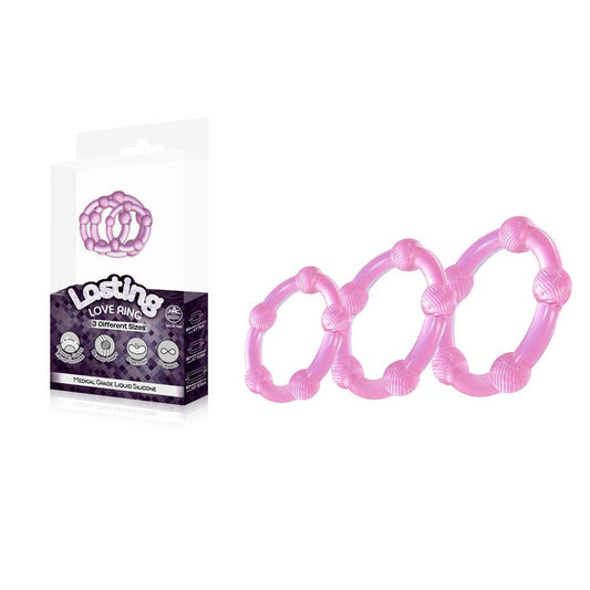 Lasting Love Ring 3 Piece Set - Pink - Pink Beaded Cock Rings - Set of 3 Sizes - FKR001A000-047