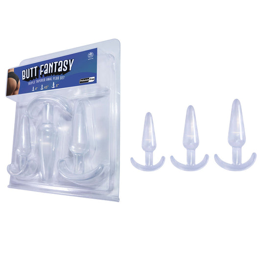 Butt Fantasy Triple Tapered Anal Plug Set - Clear - Clear Beginners Butt Plugs - Set of 3 Sizes - FKR011A000-050