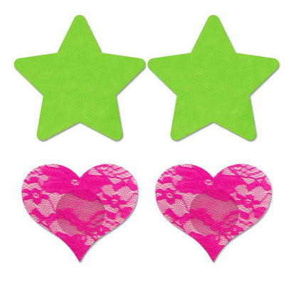 GLOW Fashion Pasties Set - Solid Neon Green & Pink - 2 Sets Included - FLA101-OS-B