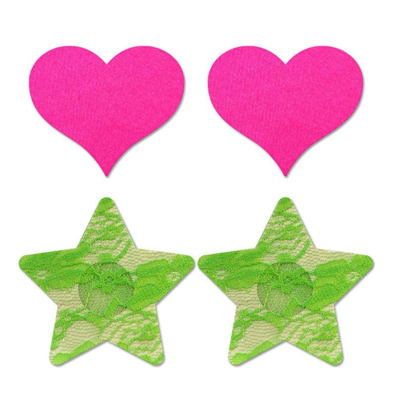 GLOW Fashion Pasties Set - Neon Green & Solid Pink - 2 Sets Included - FLA102-OS-B