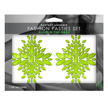 GLOW Fashion Pasties Set - Glow Green Crystals - FLA105-NGR-OS-B