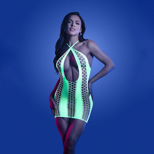 GLOW SYNTHESIZE Seamless Keyhole Dress - 1Size - Glow In Dark Green - One Size - GL2137-OS-B