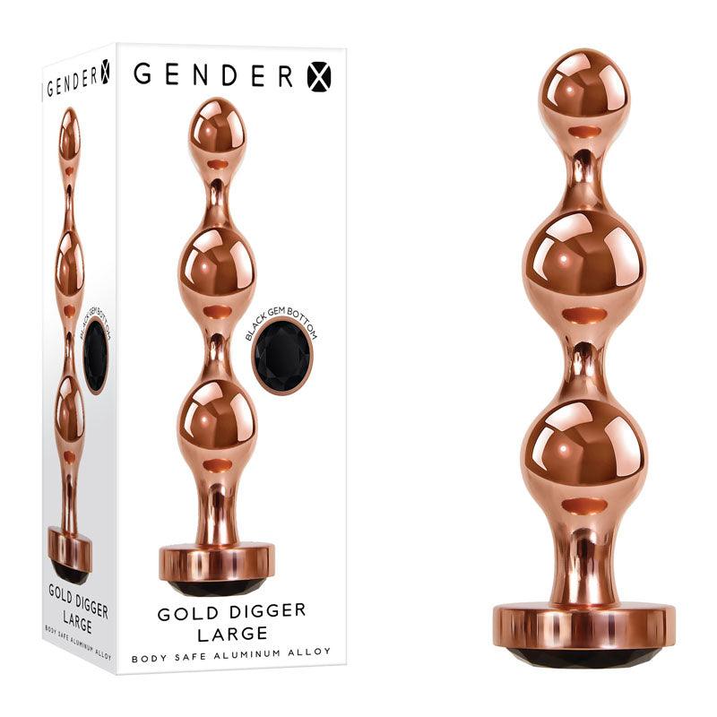 Gender X GOLD DIGGER Large - Rose Gold Large Butt Plug with Black Gem Base - GX-BP-9147-2