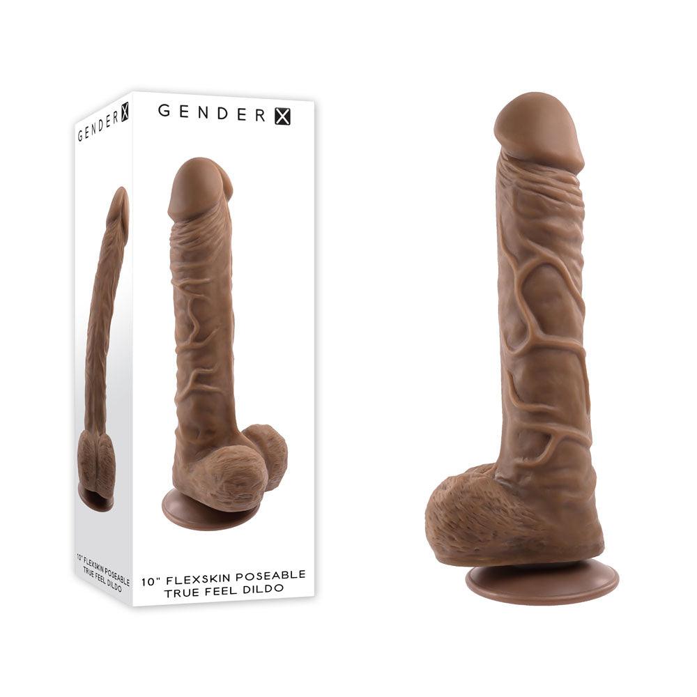 Gender X 10'' FLEXSKIN POSEABLE TRUE FEEL - Dark - Brown 29.2 cm Poseable Dong - GX-DD-3731-2