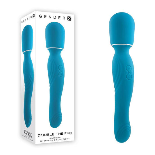 Gender X DOUBLE THE FUN - Blue 26.7 cm USB Rechargeable Dual Ended Vibrator Wand - GX-RS-2581-2