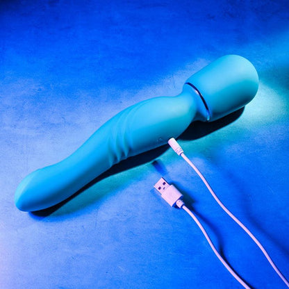 Gender X DOUBLE THE FUN - Blue 26.7 cm USB Rechargeable Dual Ended Vibrator Wand - GX-RS-2581-2