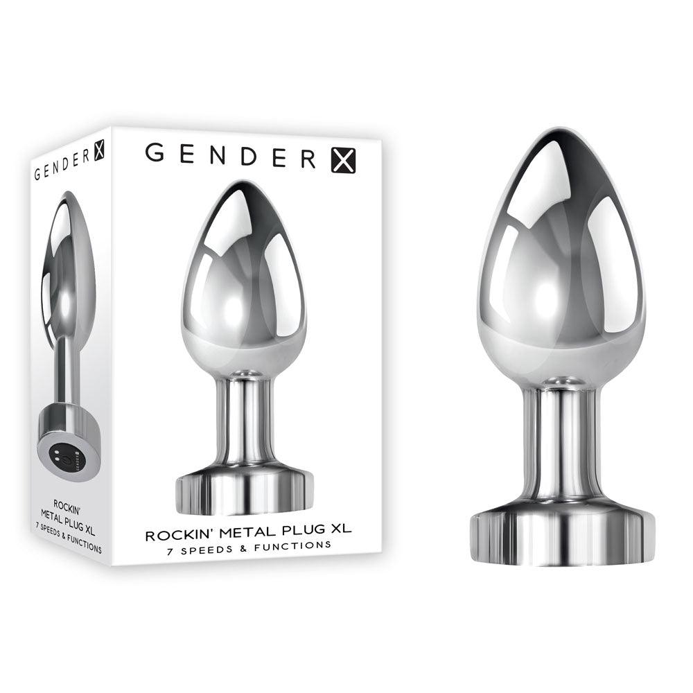 Gender X ROCKIN METAL PLUG XL - Chrome 10.5 cm USB Rechargeable Vibrating XL Butt Plug - GX-RS-3816-2