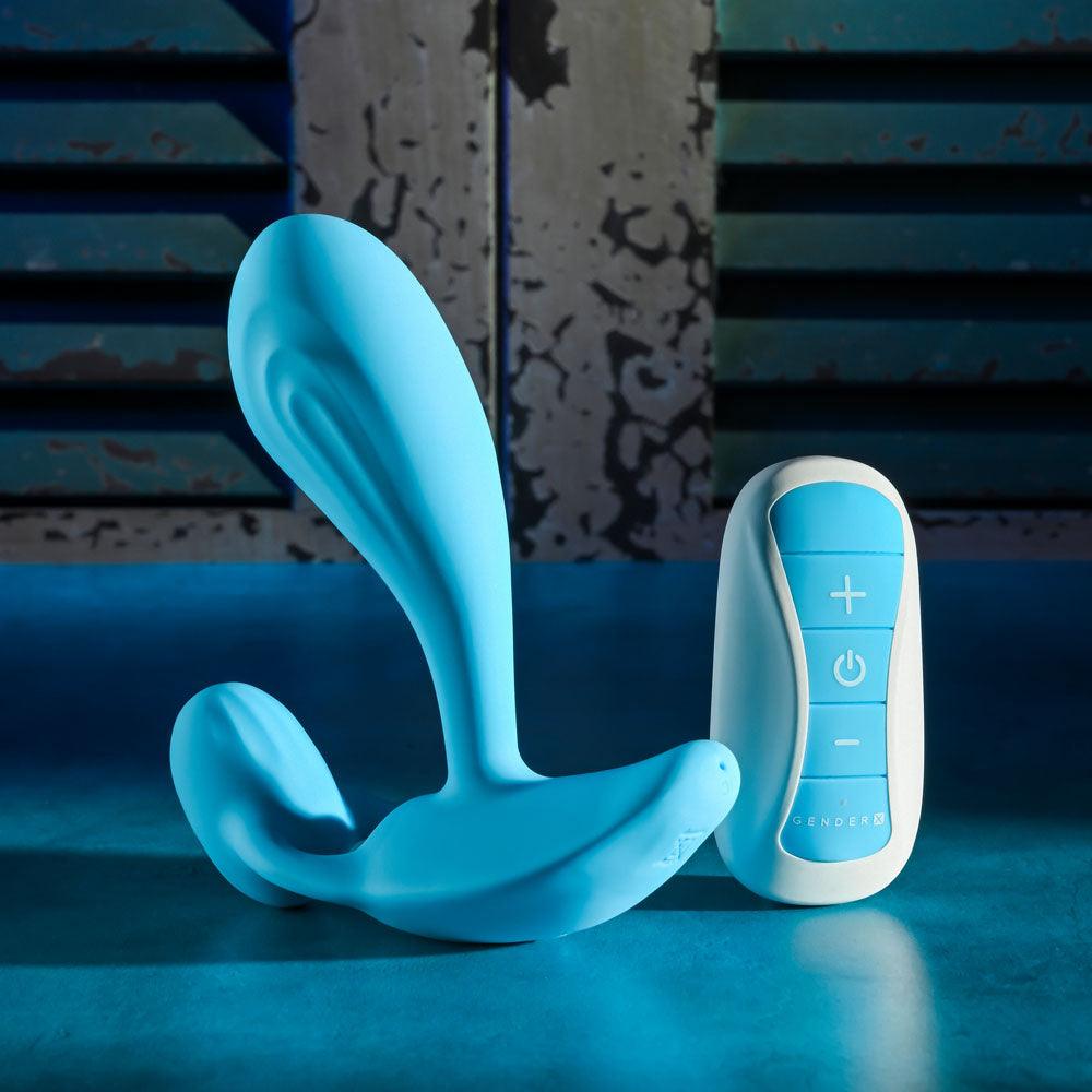 Gender X WEAR ME OUT - Blue 11.1 cm USB Rechargeable Wearable Vibrator with Wireless Remote - GX-RS-3823-2