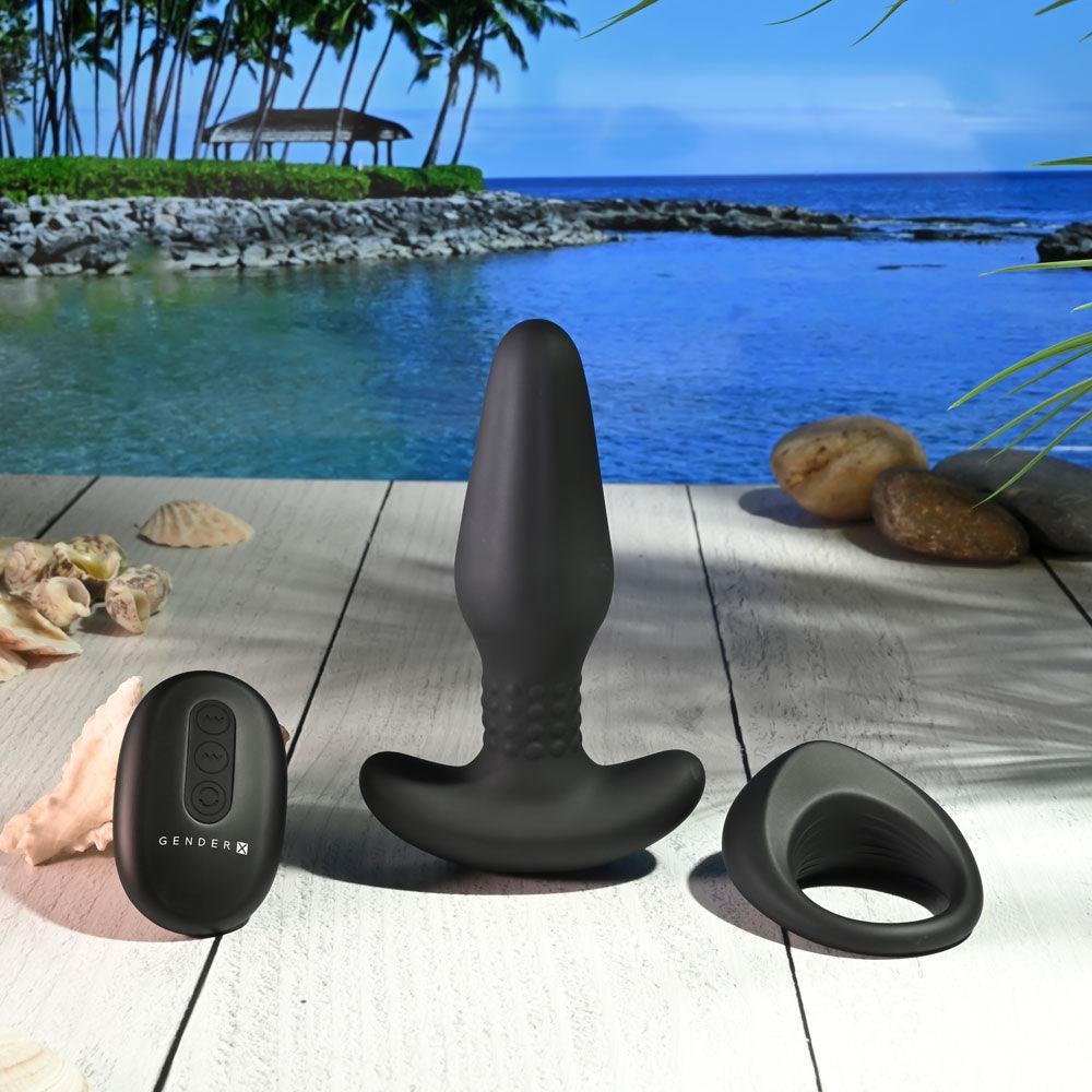 Gender X TEAMWORK - Black USB Rechargeable Rimming Butt Plug & Vibrating Cock Ring - GX-RS-4998-2