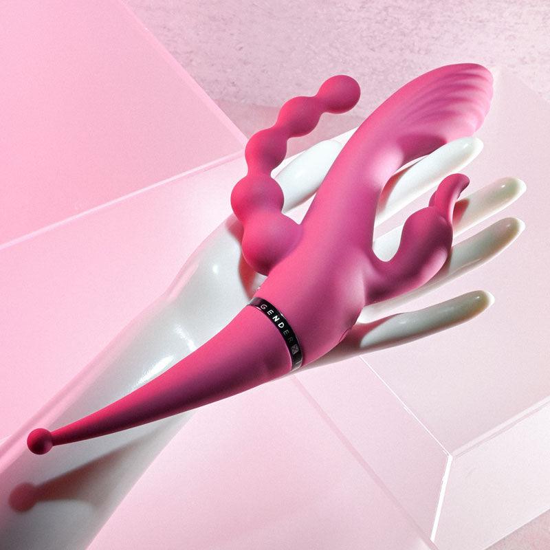 Gender X FOUR BY FOUR - Pink 27.5 cm USB Rechargeable Multi Vibrator - GX-RS-8867-2