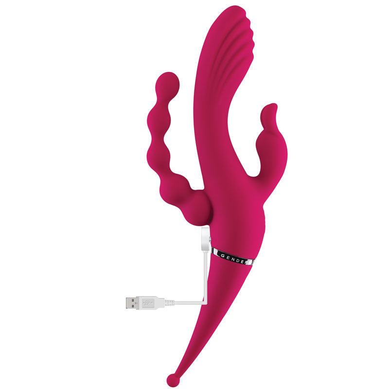 Gender X FOUR BY FOUR - Pink 27.5 cm USB Rechargeable Multi Vibrator - GX-RS-8867-2