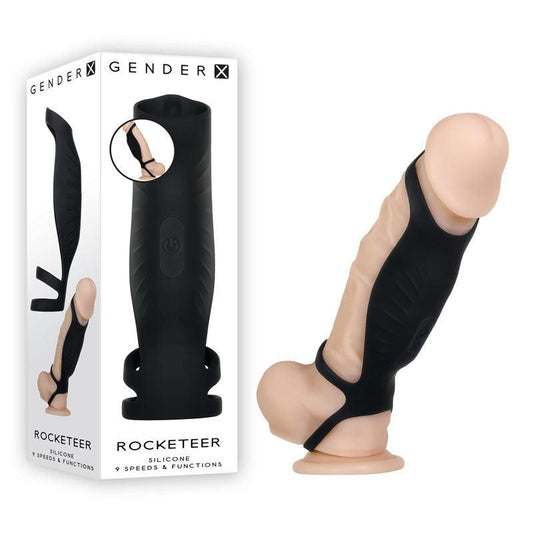 Gender X ROCKETEER - Black USB Rechargeable Vibrating Penis Sleeve - GX-RS-8959-2