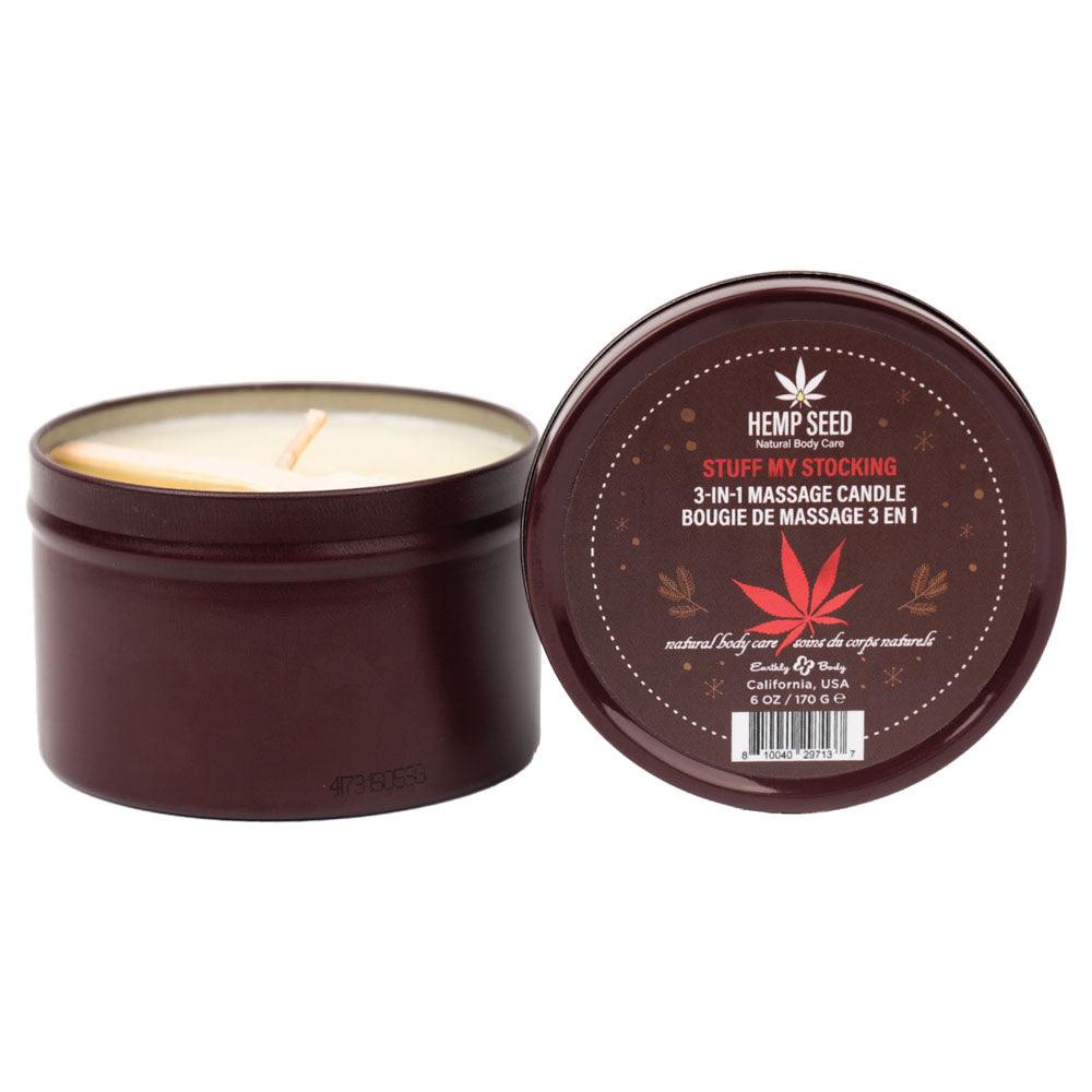 Hemp Seed 3-In-1 Massage Candle - Stuff My Stocking - Pomegranate, Charred Firewood, Brown Sugar - 170 g - HSCH024C