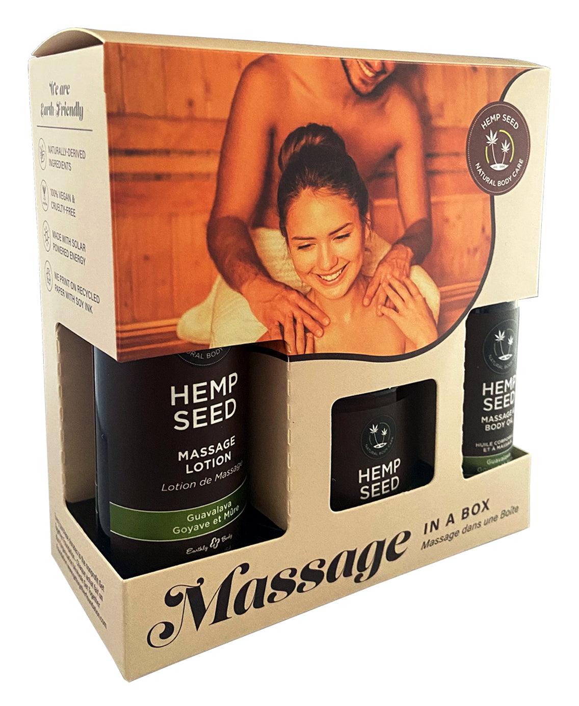 Hemp Seed Massage In A Box - Guavalava Scented Massage Gift Set - 3 Piece Kit - HSMIB068