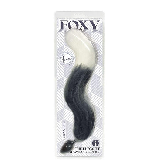 Foxy Fox Tail Silicone Butt Plug - Grey with White Tip - 46 cm Tail - IC1404