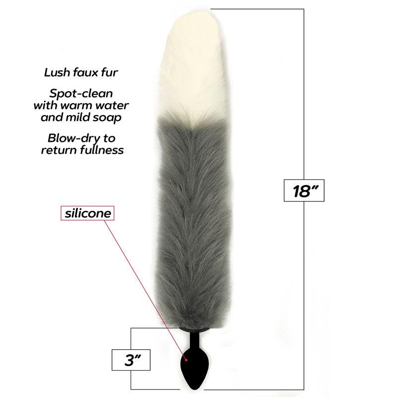 Foxy Fox Tail Silicone Butt Plug - Grey with White Tip - 46 cm Tail - IC1404