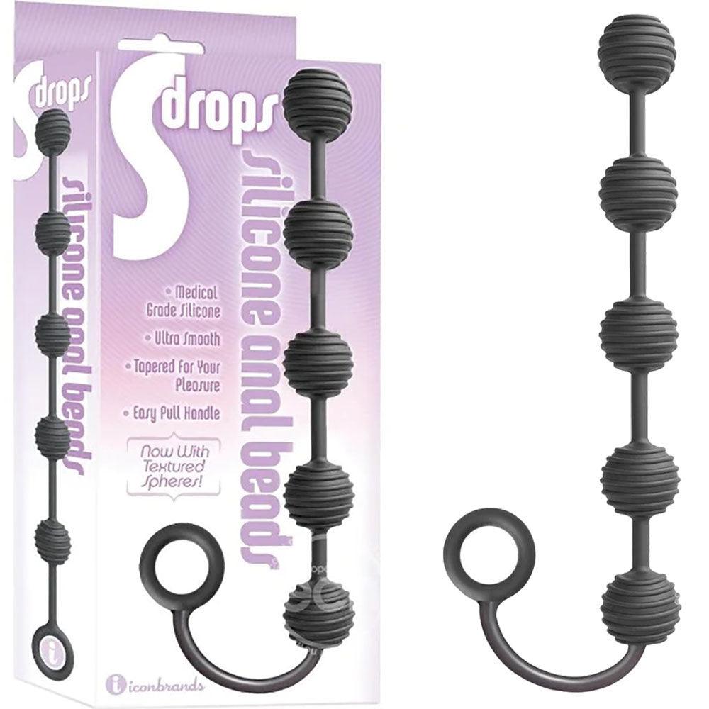 S-Drops Silicone Anal Beads - Black Anal Beads - IC2315-2